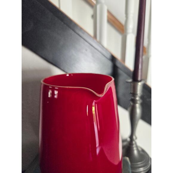 Amberina Red Glass Pitcher 8.75" Handblown Art Glass with Amber Handle Vintage - Picture 7 of 10